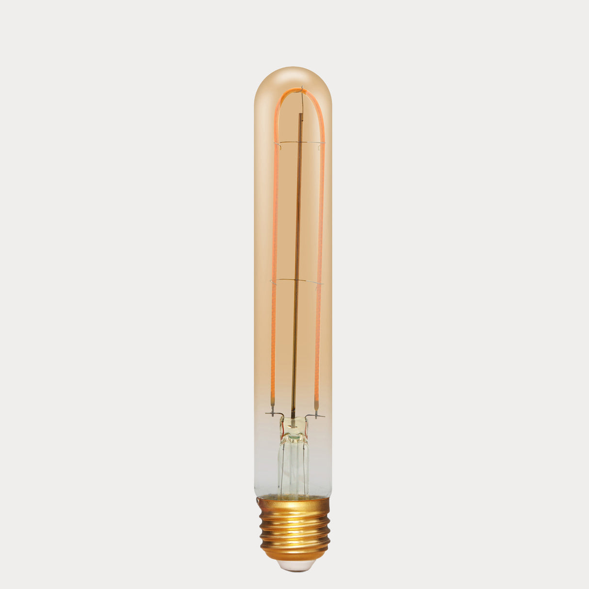 Dulora 4W Vintage Tubular Long LED Bulb E27 Amber in Ultra Warm White unlit with single filament amber glass