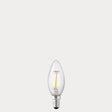 Dulora 4W 12-24 Volt AC/DC Candle LED Bulb E14 Clear in Warm White illuminated with warm glow through clear candle glass