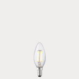 Dulora 4W 12-24 Volt AC/DC Candle LED Bulb E14 Clear in Warm White illuminated with warm glow through clear candle glass