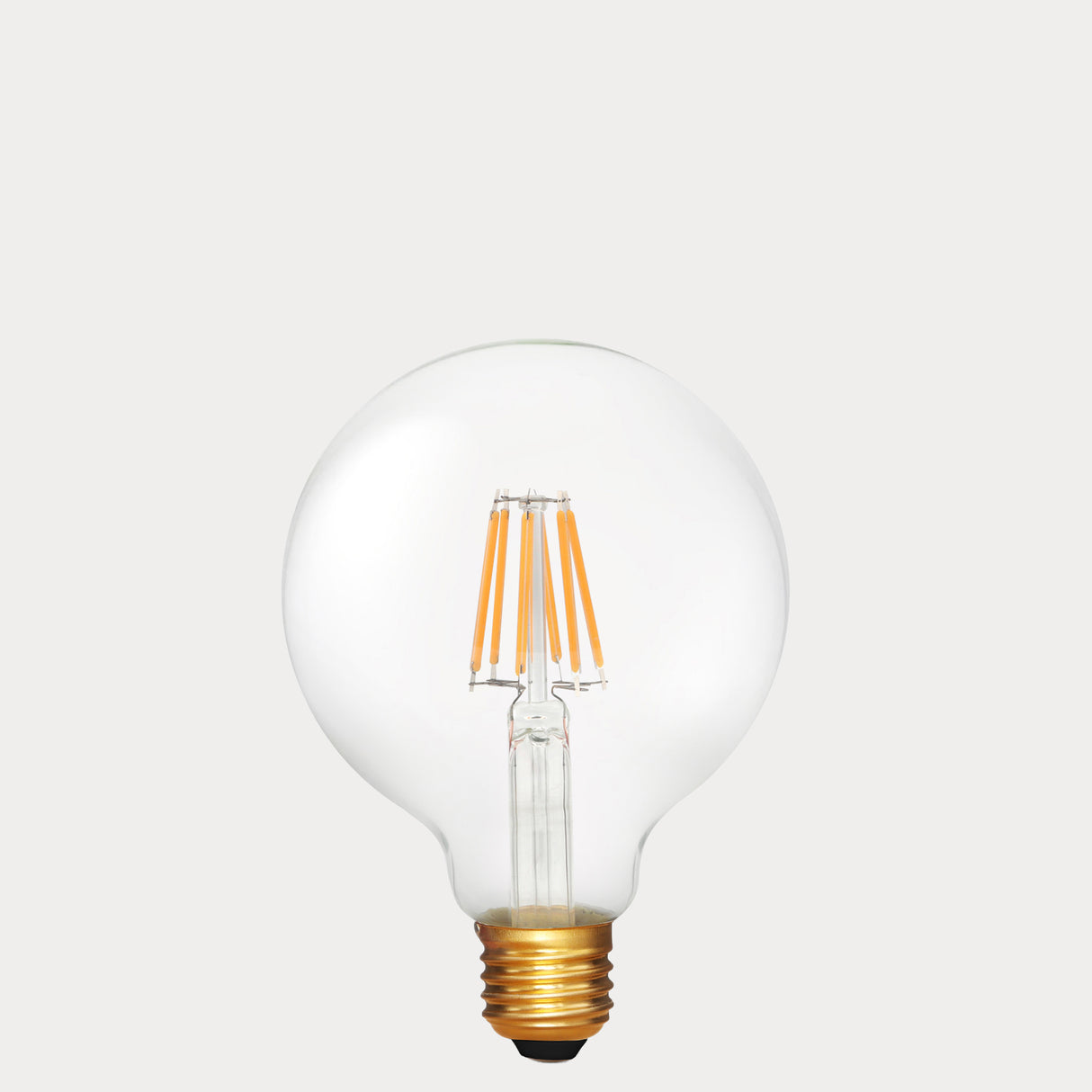 Dulora 6W E27 LED globe bulb in clear glass with 24V compatibility, shown unlit.