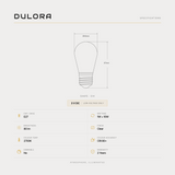 Dulora 1W 3 Volt S14 Shatterproof LED Bulb E27 specifications: S14 shape, 80 lumens, 2700K, CRI 80+, E27, 3V DC low-voltage, non-dimmable, 2-year warranty