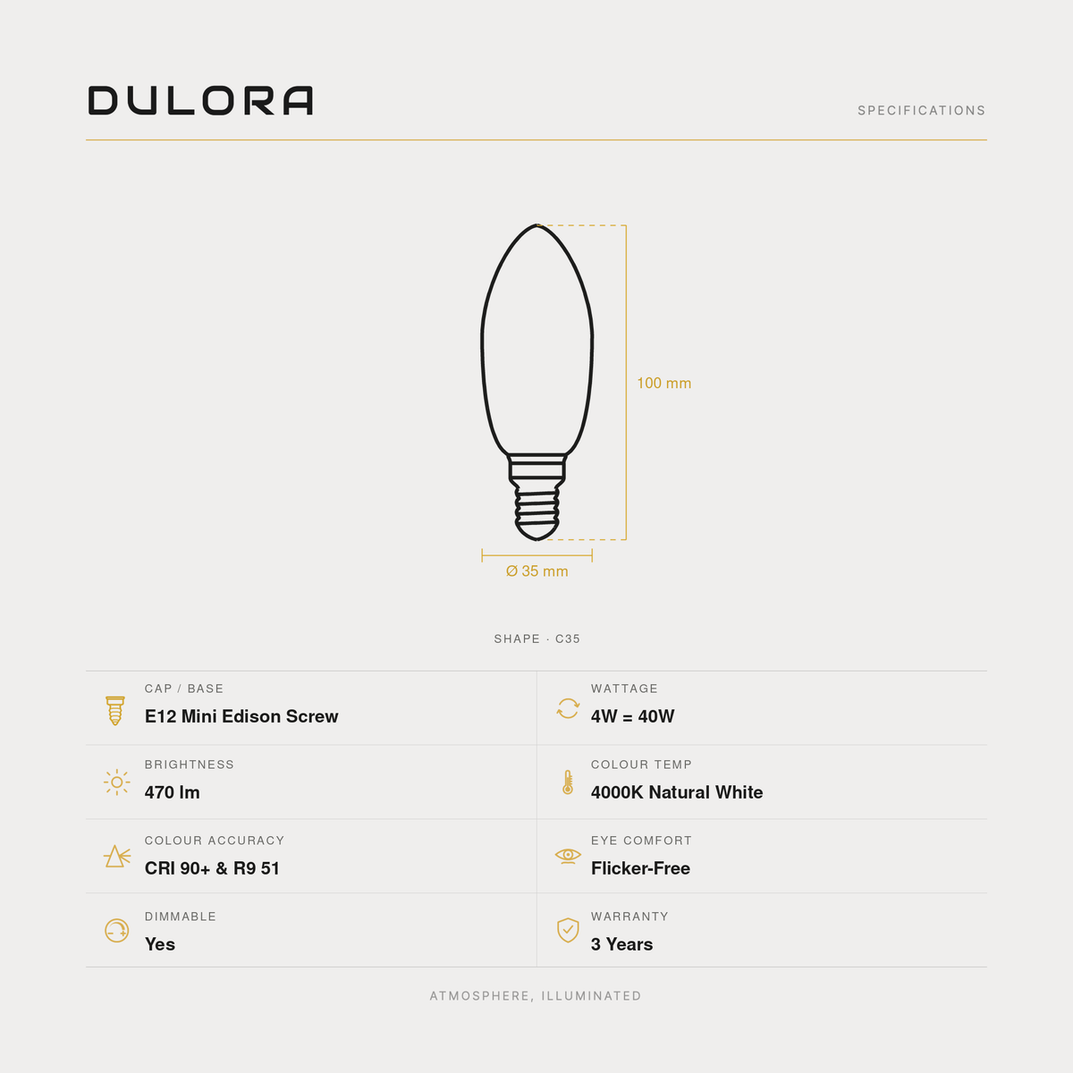 4W Candle LED Bulb E12 Clear in Natural White