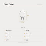 Dulora 4W G45 fancy round LED bulb B22 clear specifications: 470 lm, 2700K warm white, CRI 90+ and R9 49+, dimmable, flicker-free, 3 year warranty, 80mm by 45mm