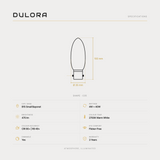 Dulora 4W C35 candle LED bulb B15 frost specifications: 470 lm, 2700K warm white, CRI 90+ | R9 49+, dimmable, flicker-free, 3 year warranty, 100mm by 35mm