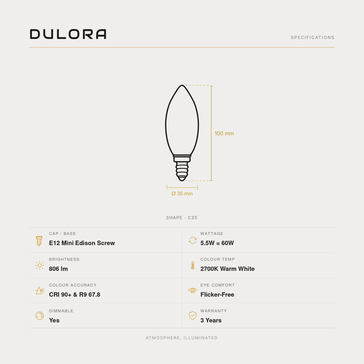 5.5W Candle LED Bulb E12 Clear in Warm White