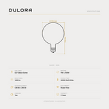Dulora 11W G125 LED Globe E27 Porcelain Soft White specifications: E27 Edison Screw, 11W = 100W, 1400 lumens, 3000K Soft White, CRI 90+, R9 59, flicker-free, dimmable, 3 year warranty.
